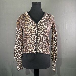 360 Cashmere Sweater Women XS Merino Wool Cashmere Cozy Leopard Quiet Luxury Tan